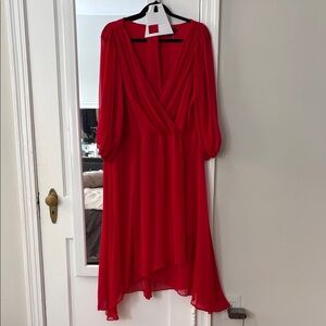 DKNY Vibrant Red Long Sleeve Dress